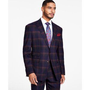 Tayion Collection Men Classic-Fit Navy Plaid Suit Separates Jacket 40L B4HP $495